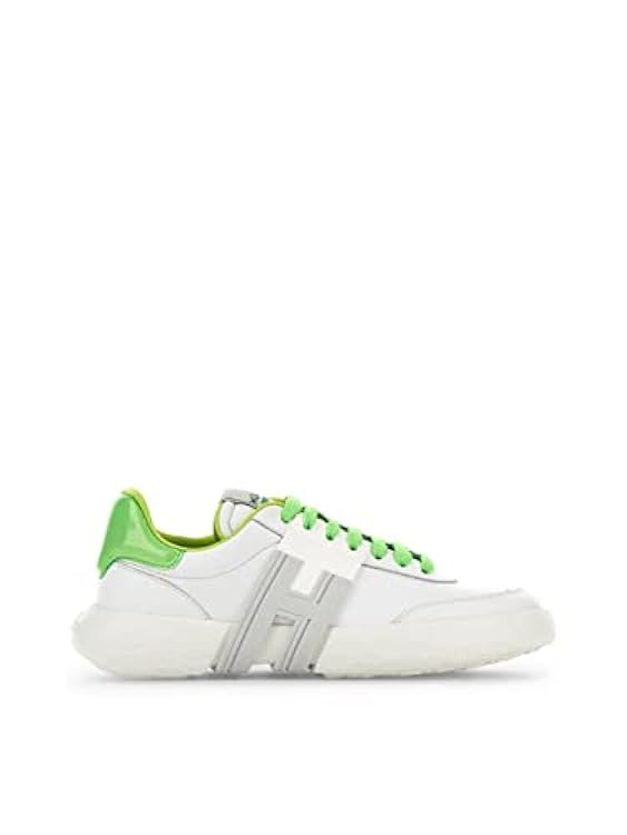 Hogan Sneakers Hogan-3R in Pelle Bianco,Grigio e Verde 