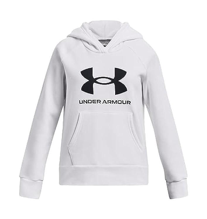 Under Armour Girls´ Standard Rival Fleece Big Logo Hoodie, (100) White / / Black, X-Large 462549009