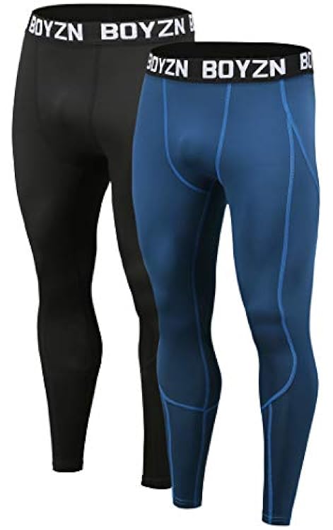 Boyzn - Confezione da 2 pantaloni sportivi a compressione Cool Dry Active Base Layer Collant per allenamento e corsa 077995658
