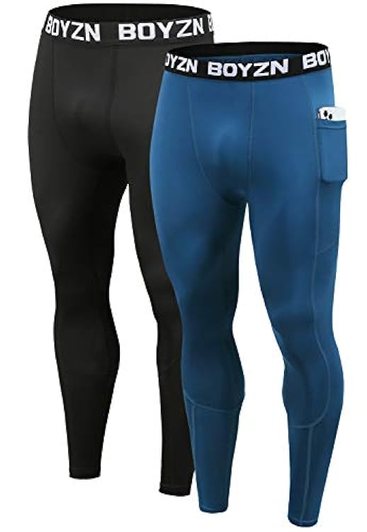 Boyzn - Confezione da 2 pantaloni sportivi a compressione Cool Dry Active Base Layer Collant per allenamento e corsa 077995658