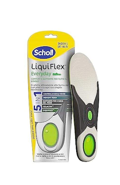 Scholl Liquiflex Everyday, Solette Regolabili Anti-Odore in Memory Foam con Tecnologia 5 in 1 per Tutti i Tipi di Scarpe, Supporto Arco Plantare, Uso Quotidiano, Taglia L (41-46.5) 730660869