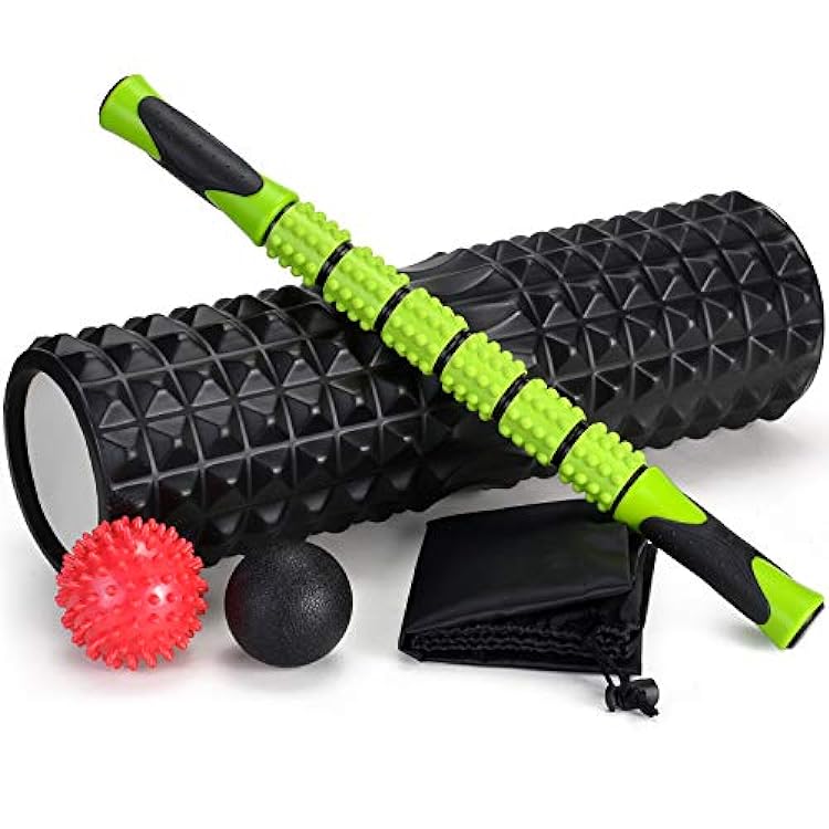 Odoland Foam Roller Stick Kit 5-in-1, Rullo in Schiuma, Palline per Massaggio Muscolare 45 cm, per Stretching Pilates Scioglimento Muscoli 721342662