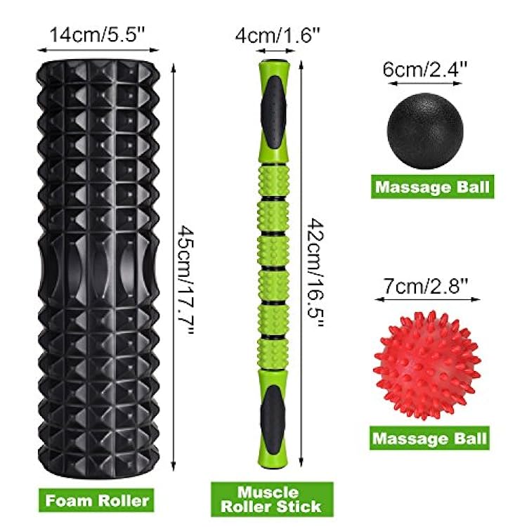 Odoland Foam Roller Stick Kit 5-in-1, Rullo in Schiuma, Palline per Massaggio Muscolare 45 cm, per Stretching Pilates Scioglimento Muscoli 775813850
